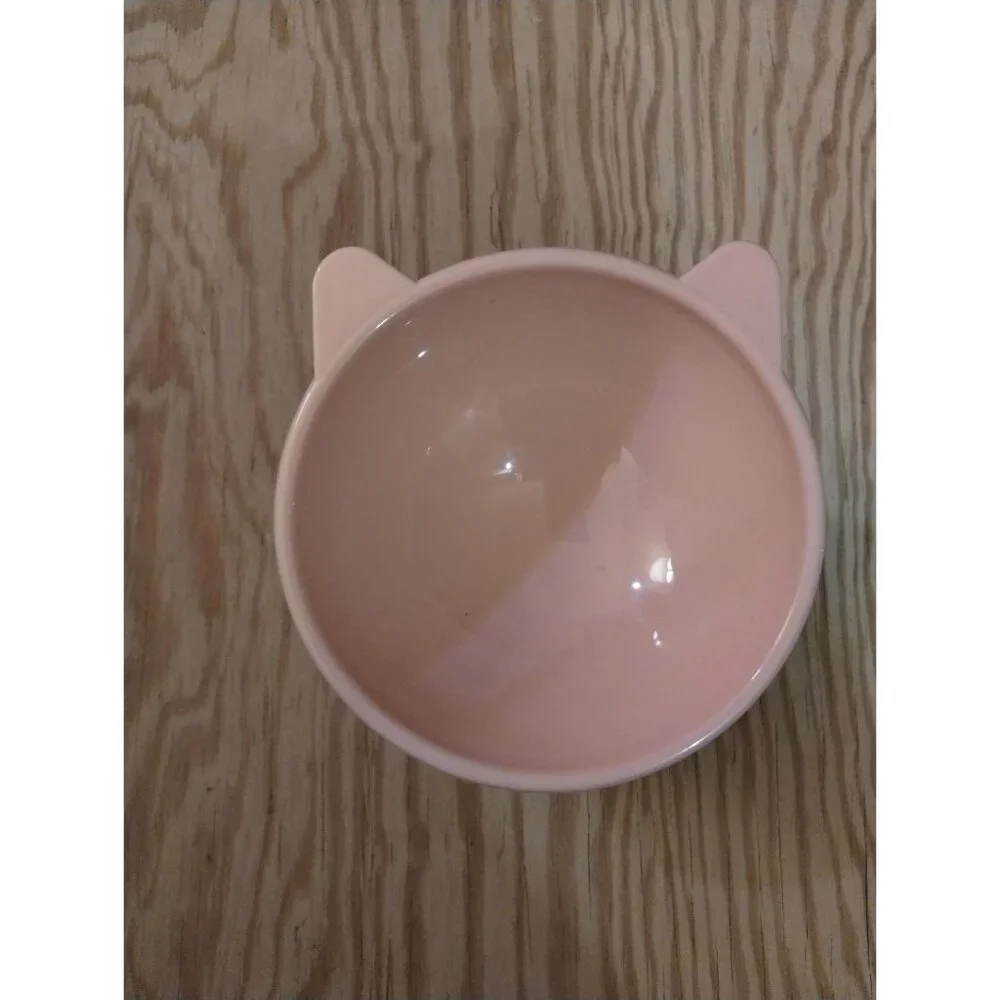 Elevated Cat Food Bowl With Cat Ears Design - Pink - Ergonomic